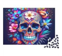 Puzzle Arte Calavera Colorida 1000 Piezas Adultos Calavera Azúcar Floral Día de Muertos Premium Grueso Resistente Vibrante Desafiante Juego Familiar 38x26cm/1000pzs
