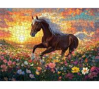Puzzle Atardecer Caballo Diseño de Patrones | con Exquisita Caja de Embalaje | Puzzle 1500 Piezas | Piezas Encajan Perfectamente | Letras la Parte Posterior | Rompecabezas Toda Familia s7h-503