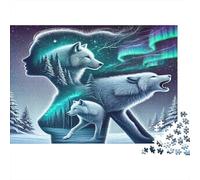 Puzzle Aurora Howling Wolves 52x38cm 1000 Pieces para Adultos Adolescentes Familia Noche de Juego Decoracion Hogar Regalo Cumpleanos Navidad Actividad Relajante