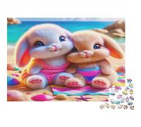 Puzzle Beach Bunny Pair 52x38cm 1000 Pieces para Adultos Adolescentes Familia Noche de Juego Decoracion Hogar Regalo Cumpleanos Navidad Actividad Relajante