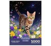 Puzzle Bengal Gato 1000 Piezas para Adultos Y Niños Juego Difícil Puzzle Bengal Gato Flores Decorativo Regalo para Hombre 38x26cm/1000pcs