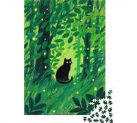Puzzle Black Gato 1000 Piezas para Adultos Juego Familiar De Madera Puzzles Gato Negro Bosque Verde Decorativo Regalo para Hombre 1000pcs (75x50cm)