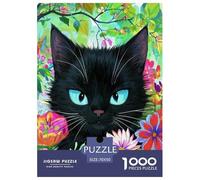 Puzzle Black Gato 1000 Piezas para Principiantes Juego Desafiante De Cartón Puzzles Black Flores Gato Decorativo Regalo Original 70x50cm/1000pcs