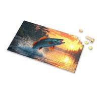 Puzzle Board Un pez salta fuera del agua al atardecer, rompecabezas de 500 piezas, rompecabezas de 1500 piezas (300 piezas)