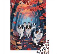 Puzzle Border Collie 1000 Piezas para Adultos Juego Desafiante De Madera Rompecabezas Grupo de Border Collies Bosque Otoñal Decorativo Regalo Ideal 1000pcs (75x50cm)