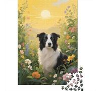 Puzzle Border Collie 1000 Piezas para Adultos Juego Relajante De Madera Puzzles Border Collie Flores Plantas Decorativo Regalo para Hombre 1000pcs (75x50cm)