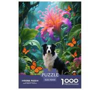 Puzzle Border Collie 1000 Piezas para Principiantes Juego Difícil De Cartón Rompecabezas Flores Exóticas Perro Decorativo Regalo Ideal 70x50cm/1000pcs