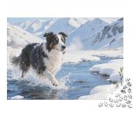 Puzzle Border Collie Perro 1000 Piezas para Adultos, Puzzle Winter Montaña Nevadas Adultos, Juego Didáctico Decoración para El Hogar 1000pcs (75x50cm)