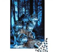 Puzzle Bosque Nocturno de Wolf Pack De 1000 Piezas Animales Rompecabezas Adultos De 1000 Piezas Obra De Arte Entretenimiento Creativo 52x38cm/1000pcs
