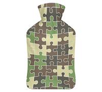 Puzzle - Botella de agua de goma de camuflaje con cubierta de felpa suave, bolsa de agua caliente para invierno, manos y pies, protección contra el frío, 1000 ml