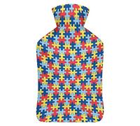 Puzzle - Botella de agua de goma para concienciación sobre el autismo con cubierta de felpa suave, bolsa de agua caliente para invierno, manos y pies, protección contra el frío, 1000 ml