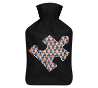 Puzzle - Botella de agua de goma para concienciación sobre el autismo con cubierta de felpa suave, bolsa de agua caliente para invierno, manos y pies, protección contra el frío, 1000 ml