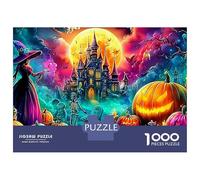 Puzzle Bruja de Halloween 1000 piezas Rompecabezas Castillo Embrujado Fantasía Puzzle Imposible Perfecto para relajarse Cartón 100% reciclado para Regalos decorativos 38x26cm/1000 piezas