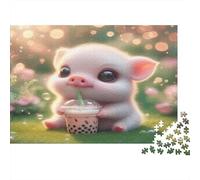 Puzzle Bubble Tea Piglet 38x26cm 1000 Pieces para Adultos Adolescentes Familia Noche de Juego Decoracion Hogar Regalo Cumpleanos Navidad Actividad Relajante