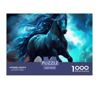 Puzzle Caballo 1000 Piezas para Adultos y Niños - Caballo Negro, Aurora Azul, Juego Familiar, 70x50 cm