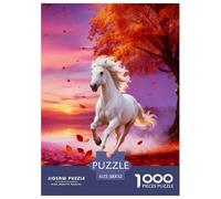 Puzzle Caballo Blanco 1000 Piezas - para Adultos Y Niños Puzzle De Hojas Rojas al Atardecer, Juego Desafiante, Arte Decorativo, Regalo Original 52x38cm/1000pcs