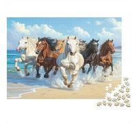 Puzzle Caballos Corriendo Playa De 1000 Piezas Animales Rompecabezas para Adultos De 1000 Piezas Obra De Arte Regalo 38x26cm/1000pcs