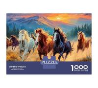 Puzzle Caballos Galop 1000 piezas Rompecabezas en repuestos Prado de Montaña Juegos de actividad familiar estimulantes con placer adicional Cartón 100% reciclado para adultos 52x38cm/1000 piezas