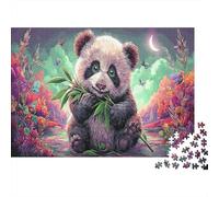 Puzzle Cachorro de Panda Comiendo bambú bajo Luna Media Vida Silvestre Rompecabezas 1000 Piezas - Adultos, Regalo, Juego Familiar, Decoración del Hogar 70x50cm/1000pcs