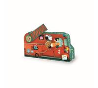 Puzzle Camión de Bomberos de Djeco - 16 piezas con caja decorativa en forma de vehículo