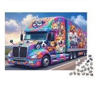 Puzzle Camión Perros Coloridos 1000 Piezas Hombres Mujeres Adultos Colorido Perros Dibujos Animados Camino Vibrante Grueso Resistente Vibrante Desafiante Duro Alivio Estrés Regalo 52x38cm/1000pzs
