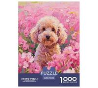 Puzzle Caniche 1000 Piezas para Adultos Y Niños Juego Relajante Puzzle Caniche Flores Rosas Decorativo Regalo Ideal 70x50cm/1000pcs