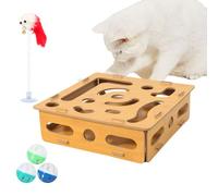 Puzzle Cat Toys, Kitten Mental Toy, 12.99x12.4x3.74 Inches, Pet Training Device, Stress Activity, Fun Game Design for Indoor Cats Play and Enrichment, Wooden Color