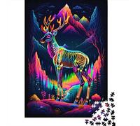 Puzzle Ciervo 1000 Piezas para Adultos Juego Desafiante De Madera Puzzles Ciervo Neón Montaña Bosque Decorativo Regalo Original 1000pcs (75x50cm)