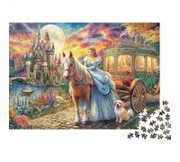 Puzzle Cinderella Scene 1000 Piezas Adultos Princesa Caballo Castillo Luna Premium Grueso Resistente Vibrante Desafiante Juego Familiar 70x50cm/1000pzs