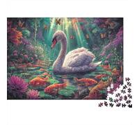 Puzzle Cisne Blanco en Estanque Koi con Mariposas Vida Silvestre Rompecabezas 1000 Piezas - Adultos, Desafiante, Regalo, Juego Familiar, Decoración del Hogar 70x50cm/1000pcs