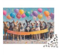 Puzzle Clásico De 1000 Piezas Perros, Cartón Grueso, A Joyful Celebration with Perros and Colorful Balloons Antiestrés Y Ocio Interior, Regalo, 52x38cm/1000pcs
