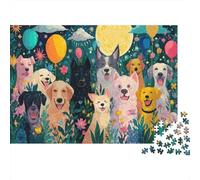 Puzzle Clásico De 1000 Piezas Perros, Papel Ecológico, Happy Perros Surrounded by Balloons in A Festive Garden Actividad Antiestrés En Casa, Regalo, 70x50cm/1000pcs