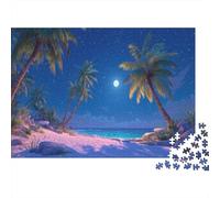 Puzzle Clásico De 1000 Piezas Playa Nocturna en Verano, Cartón Grueso, Una Tranquila Playa de Verano bajo un Cielo Iluminado por la Luna Actividad Antiestrés En Casa, Regalo, 52x38cm/1000pcs