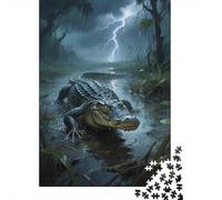Puzzle Cocodrilo 1000 Piezas para Adultos Juego EduGatoivo De Madera Rompecabezas Cocodrilo Pantano Tormenta Eléctrica Decorativo Regalo para Hombre 1000pcs (75x50cm)
