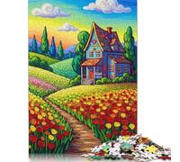 Puzzle colorato raffigurante una casa in un paesaggio Floreale per adulti e adolescenti, 1000 pezzi, gioco Educativo, sfida, giocattolo, 38x26 cm/1000 pezzi