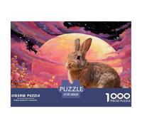 Puzzle Conejo 1000 Piezas - para Adultos Rompecabezas De Arbusto de Flores y Luna Llena, Desafiante Y Estimulante, Decorativo, Regalo Original 38x26cm/1000pcs