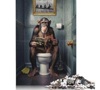 Puzzle cuadrado de 1.000 piezas "Mono con baño" para adultos y juego educativo de madera (75 x 50 cm)