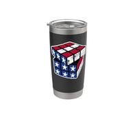 Puzzle Cube Bandera de Estados Unidos - Cubo de velocidad 3x3 USA Retro Vaso térmico de acero inoxidable de doble pared