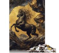 Puzzle da 1000 pezzi a Forma di Cavallo dorato X per adulti e adolescenti, Puzzle in Legno per adulti, giocattoli per la decorazione Della casa, 1000 pezzi (75x50 cm)