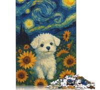 Puzzle da 1000 pezzi Cane in un Campo di girasoli, Notte stellata per adulti Puzzle per adulti e adolescenti per adulti Regali di Natale Età 14+ 38x26 cm/1000 pezzi