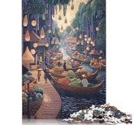 Puzzle da 1000 pezzi con Scena del Mercato galleggiante in Stile puntinista per adulti, Regali di Natale, gioco Educativo, sfida, giocattolo, 1000 pezzi (75x50 cm)