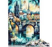 Puzzle da 1000 pezzi con Skyline geometrico di Praga - Paesaggio Urbano del Ponte Carlo per adulti, Regali di Natale, gioco Educativo, sfida, giocattolo, 1000 pezzi (4