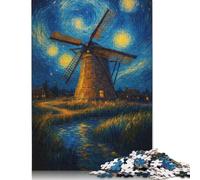 Puzzle da 1000 pezzi Mulino a Vento Sotto una Notte stellata per adulti, gioco Educativo, sfida, giocattolo, 1000 pezzi (75x50 cm)