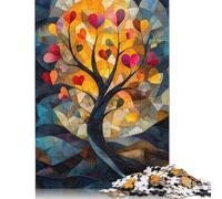 Puzzle da 500 pezzi a Forma di Cuore con Albero dell'amore in Stile vetro colorato per adulti e adolescenti, Puzzle per adulti, giocattoli educativi per l'apprendimento, 500 pezzi (52x38 cm)