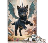 Puzzle da 500 pezzi con cucciolo di Drago e Lupo Nero per adulti, Regali di Natale, Puzzle in Legno per adulti e adolescenti, giocattoli per l'intrattenimento Della famiglia, 500 pezzi (52x38 cm)