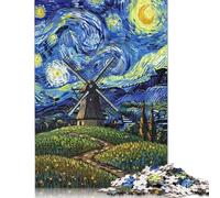 Puzzle da 500 pezzi con Dipinto di Notte stellata con mulino a Vento per adulti, Regali di Natale, Puzzle per adulti e adolescenti, gioco Educativo 500 pezzi (52x38 cm)