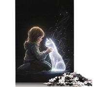 Puzzle da 500 pezzi con legame etereo, raffigurante un Gatto e un Bambino, raffiguranti una connessione mistica, per adulti, giocattoli in Legno per la decorazione Della casa (52x38 cm)