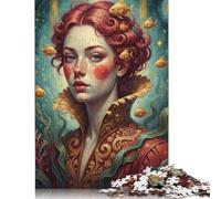 Puzzle da 500 pezzi con Ritratto di una Donna con Pesci Rossi per adulti, Regali di Natale, Puzzle per adulti e adolescenti, gioco Educativo, 500 pezzi (52x38 cm)