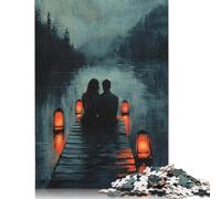 Puzzle da 500 pezzi Coppia romantica sul molo con lanterna che Brilla al tramonto per adulti, Regali di Natale, Puzzle in Legno (52x38 cm)