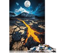 Puzzle da 500 pezzi Flusso di Lava notturna Sotto la Luna piena per adulti e adolescenti, Puzzle per adulti, gioco Educativo per adulti (52x38 cm)
